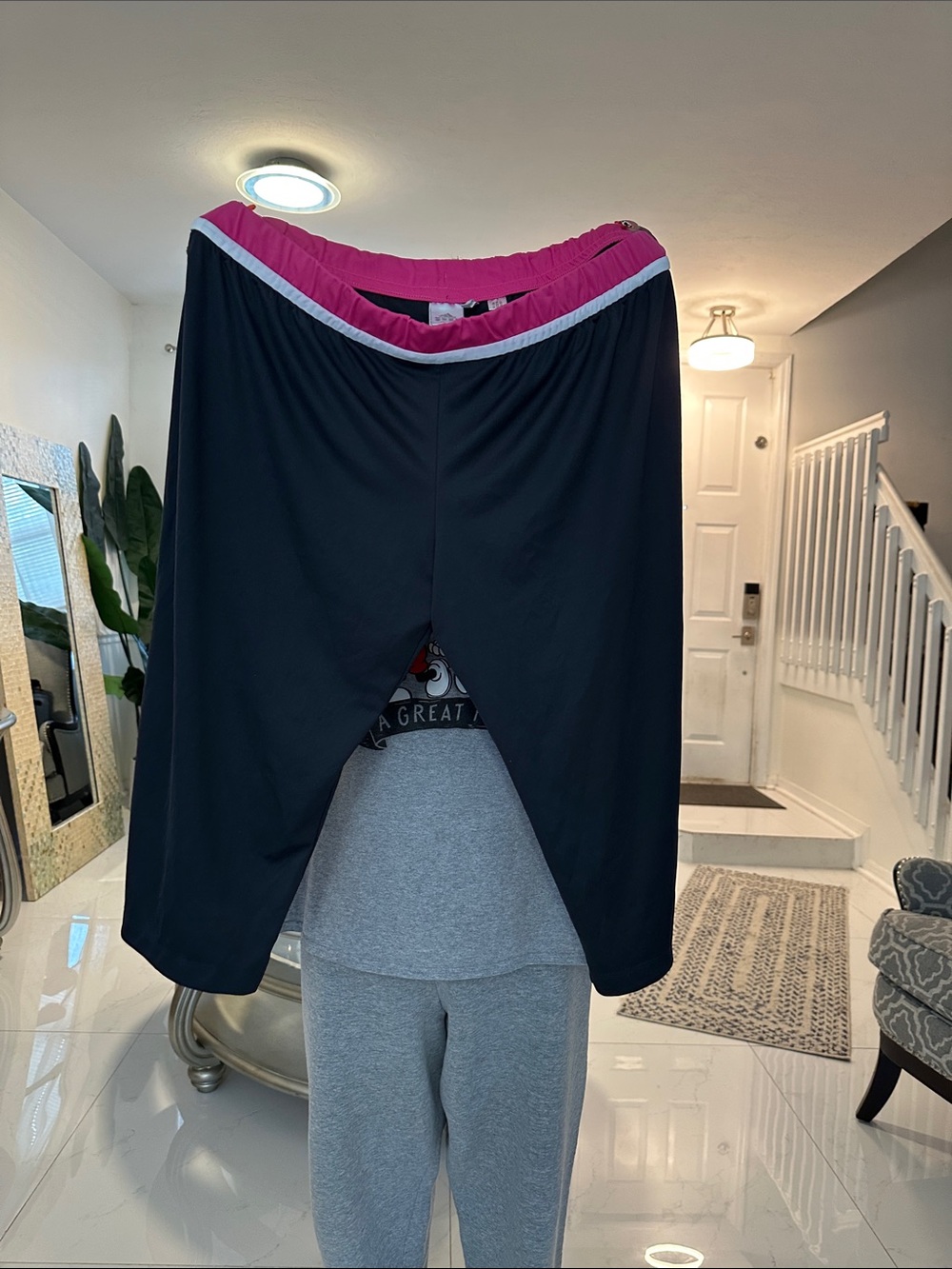 adidas Black Track Pants with Pink Waistband